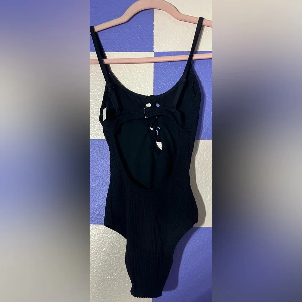 NWT Aerie Crinkle Lace Up One Piece Swimsuit in Black - Size XXS